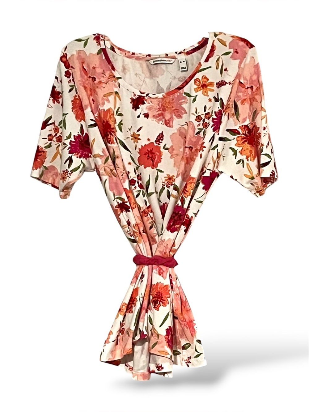 Isaac Mizrahi Live! White Pink & Coral Floral Scoop-neck Spring Tee/Tunic